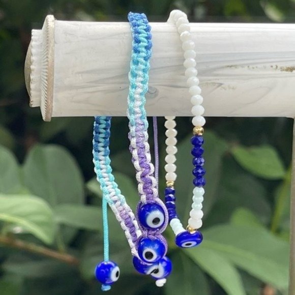 2pc Evil Eye Lampwork Bead Cord & Stretch Bracelet - Picture 4 of 6